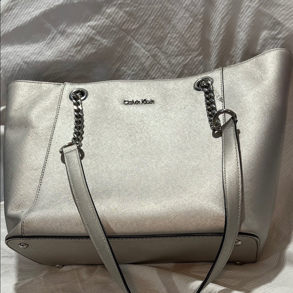 Calvin Klein Metallic Silver Tote Bag